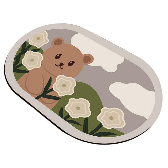 Cartoon Oval Bath Mat for Bathroom Non Slip Diatomaceous Floor Mat Super Absorbent Bathroom Rug Fit Under Door Quick Dry Floor Mat