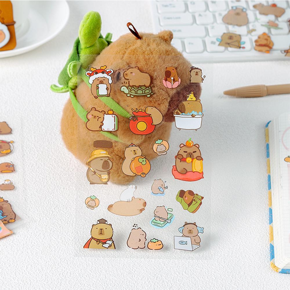 6 Blatt/Packung Transparente Niedliche Cartoon-Capybara-Aufkleber Kawaii Kinder-Abziehbilder Spielzeug Wasserdicht DIY Tagebuch Schreibwaren Schulbedarf