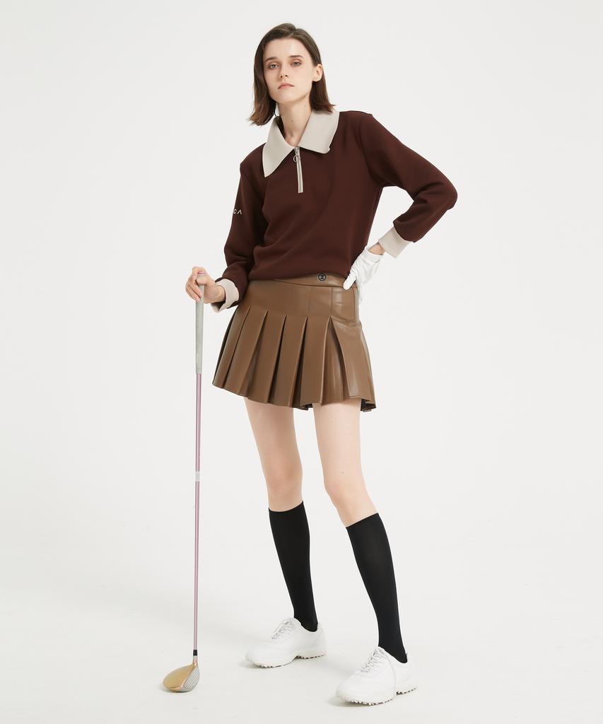 E.PARCA Castano Leather Pleated Skirt
