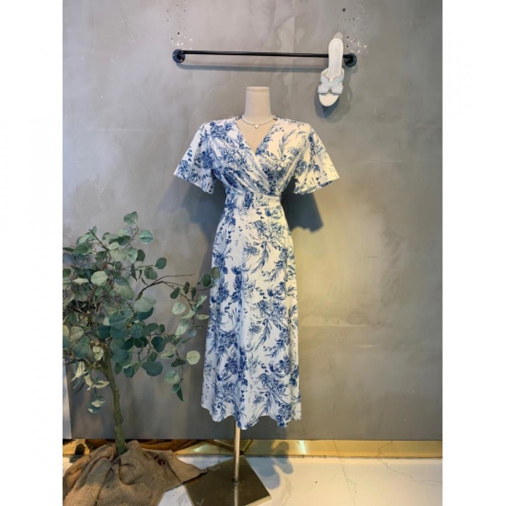 C S In The Room Wrap V neCk Short SleeVe dreSS CardIn Leaf Pattern C