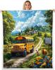 School Bus Blanket Yellow Bus Pattern Fleece Throw Kids Room Decor Back to School Theme Cozy Bed Cover