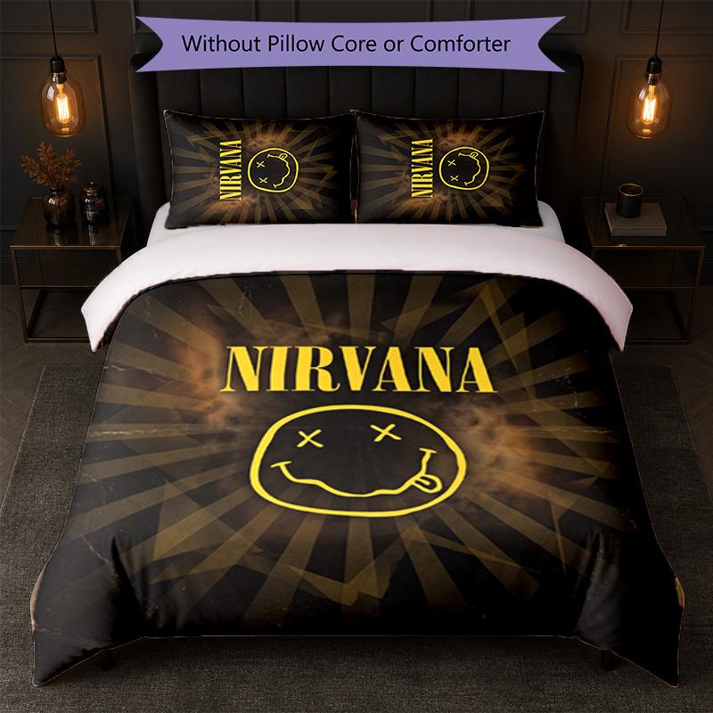 Set Biancheria da Letto 3 Pezzi Stampa Nirvana Copripiumino con Due Federe Biancheria da Letto Morbida per Camera da Letto Domestica