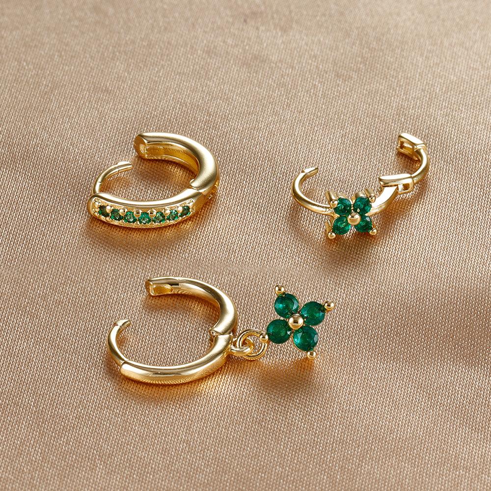 3PCS Trendy Stainless Steel Flower Drop Earring Set For Women Crystal Zirconia Dangle Earring Hypoallerg Piercing Jewelry Aretes
