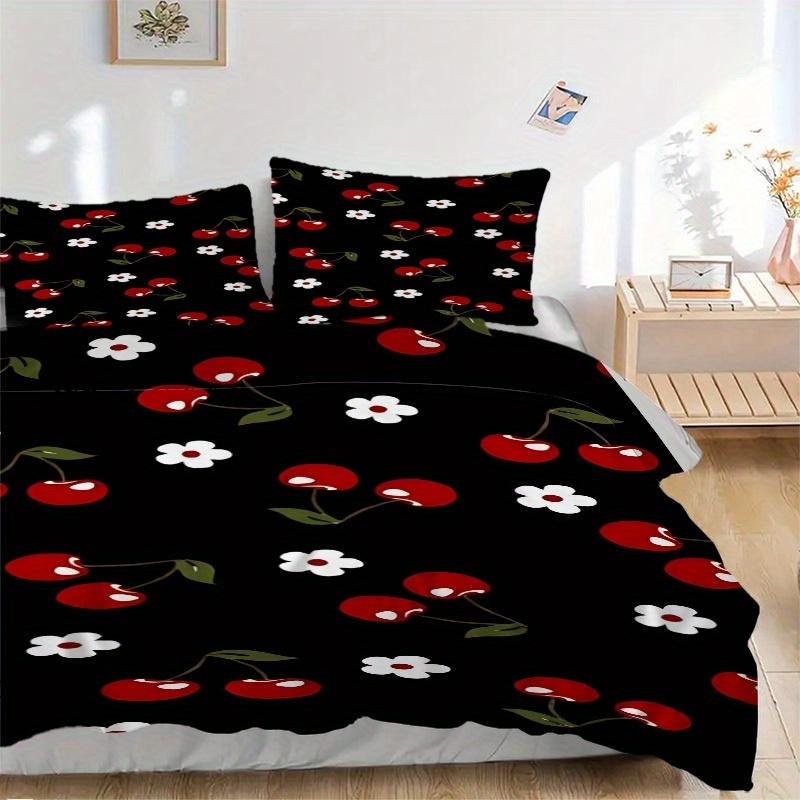 3pcs Cherries Blossoms 1Cover + 2Pillowcases, PillowInserts NotIncluded, Machine Washable, All - Season Use, Suitable for Bedroom Guest Room56