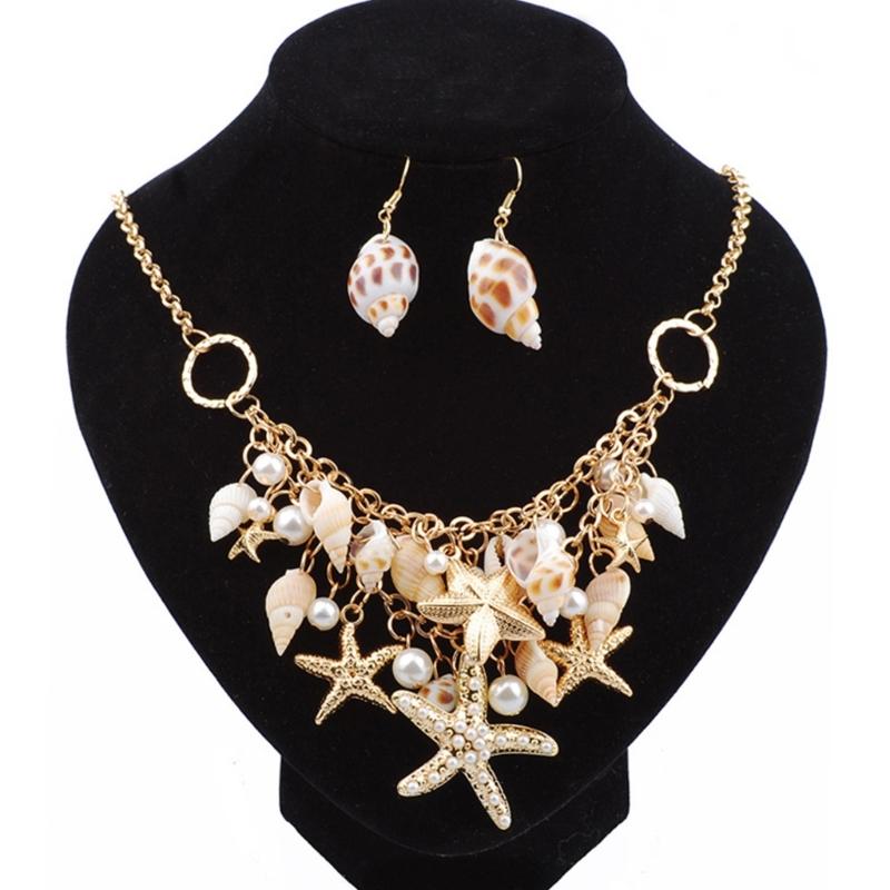 Joyería de Fantasía de Sirenas Collar de Conchas Accesorio de Disfraz de Sirenas Gargantilla Llamativa Pulsera de Estrellas de Mar y Conchas