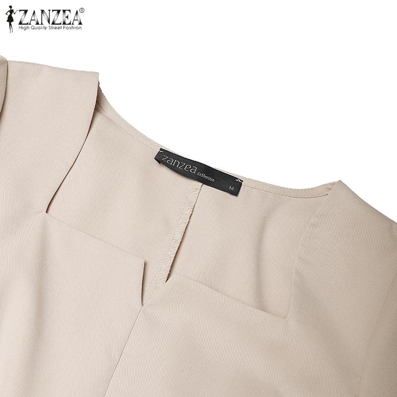 ZANZEA Women Square Collar Casual 3/4 Sleeve Slim Sheath Dress