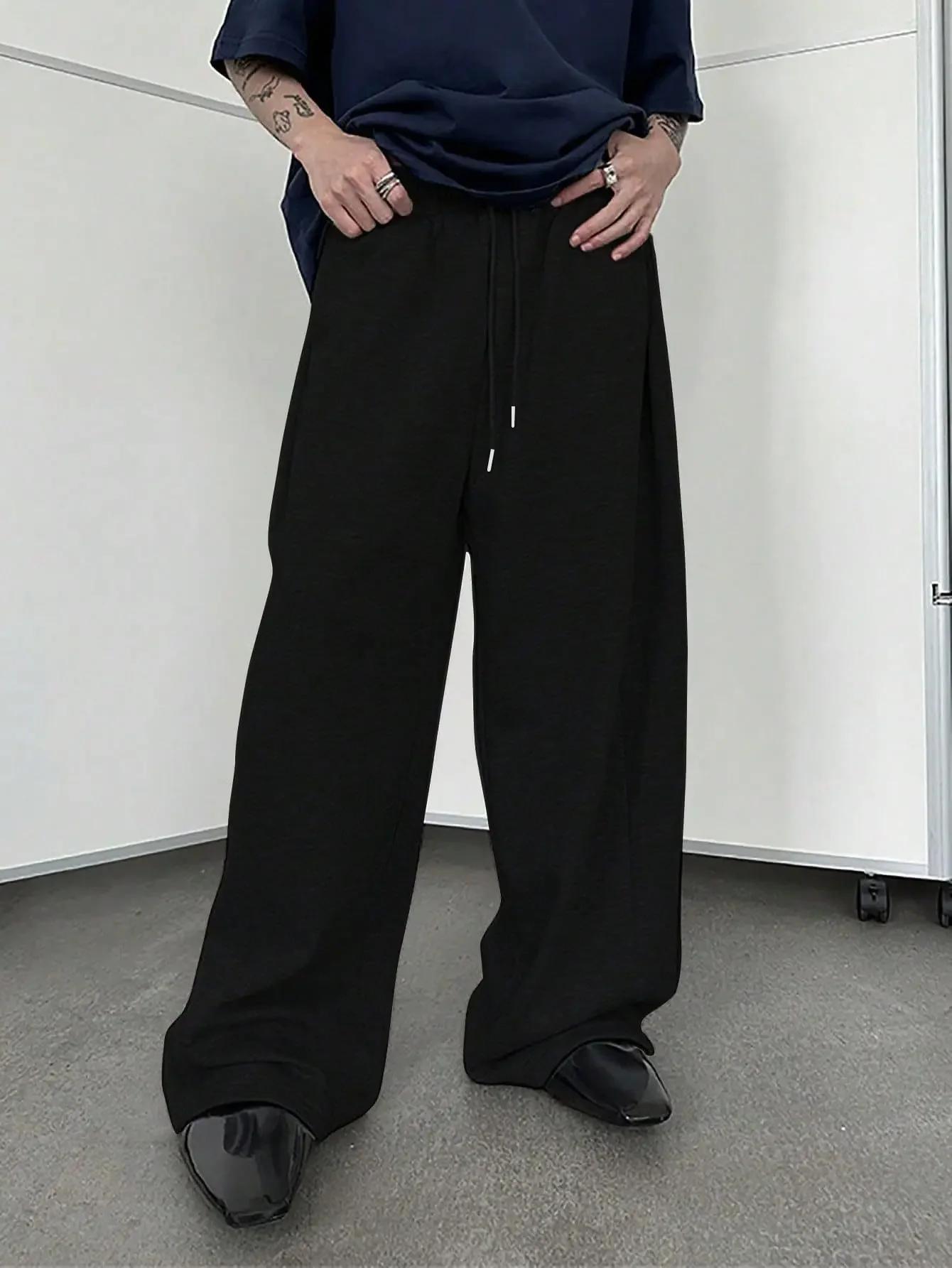 

Men s heavy breathable sports jogging pants elastic drawstring waist loose straight casual trousers thick men s sweater pants S
