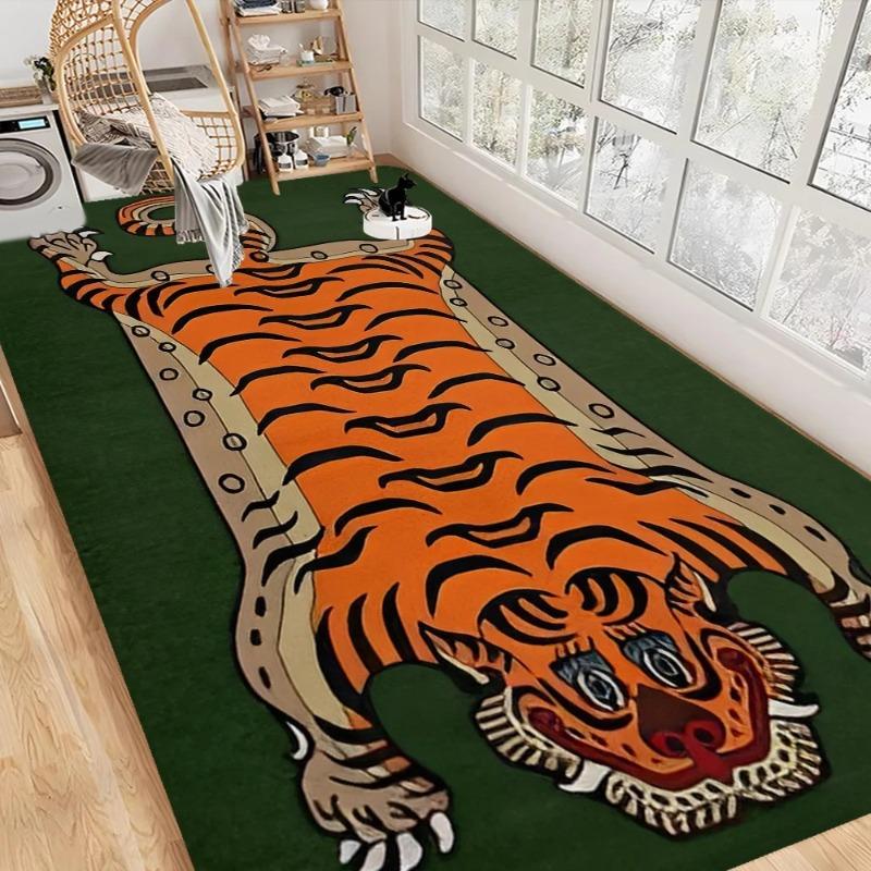 Playful Nordic Tiger Print Floor Mat Cartoon Style Doormat for Bathroom Toilet Bedroom Hotel Home Decor Easy Clean Fashionable