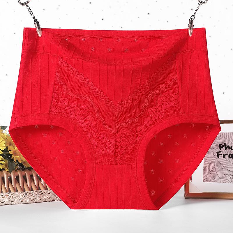 Female Birth Year Big Red High Waist Big Size Middle Aged Mother Underwear for The Elderly