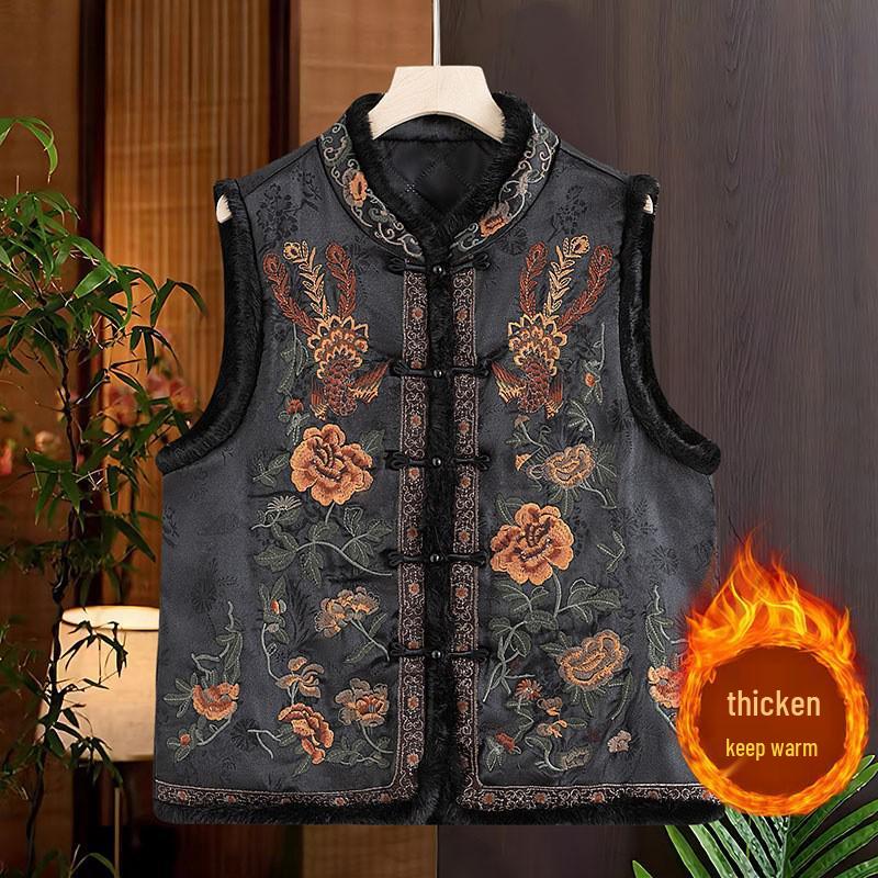 

Весняно-літній китайський етнічний жилет з вишивкою та коміром-стійкою - Національний стиль Ретро Безрукавка Кардиган 3XL (135-155 lbs)