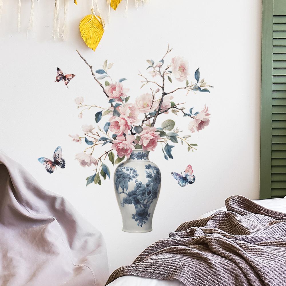 Vintage Porcelain Vase Wall Sticker Self-Adhesive for Study Bedroom Entrance Home Wall Decoration