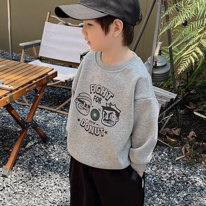 Boys Cotton Crewneck Sweatshirt Loose Fit Spring Autumn Thin Top for Big Kids