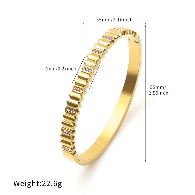 Geometric Vintage Stripe Rhinestone Titanium Steel Bracelet Women Gold Tone Stainless Elegant Jewelry Accessory