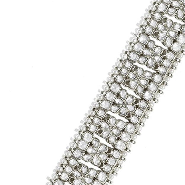 RSINC Biżuteria Platerowana 18K Złotem Kundan Srebrno-Biały Pasek na Biodra Kamarband | Brzuch B09JCF28VP