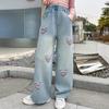 Girls' Pants Spring and Autumn Spring Clothes Children's Straight Wide-leg Pants Girls Big Children's Jeans Students