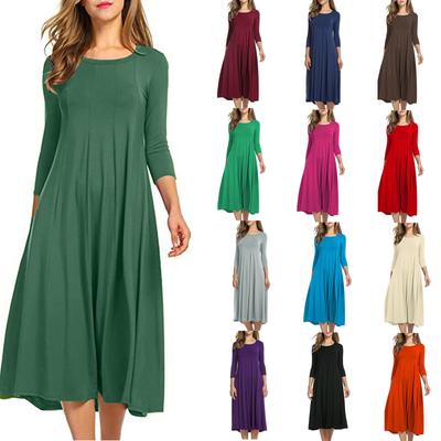 Lässiges, einfarbiges, mittellanges Big Swing-Kleid mit hoher Taille für Damen