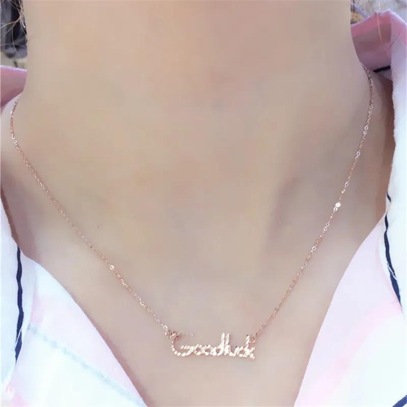 Exquisite Russian Rose Gold Plated Necklace Versatile Super Flash 585 Purple Gold Color Gold Simple Version Letter Collarbone Chain