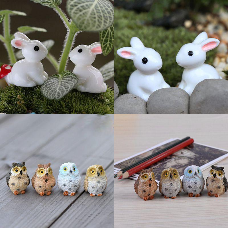 Enchanting Mini Rabbit Owl Ornament Set For Whimsical Garden Decor And Crafts