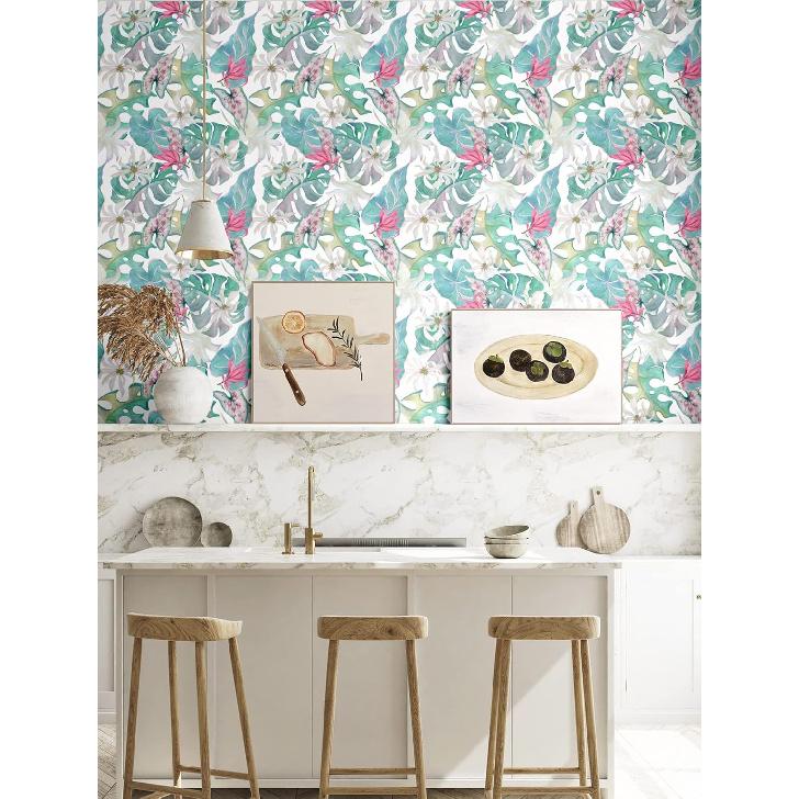 

Blooming Wall DPYA26 Tropical Leaves and Flower in Elegant Color Match Peel and Stick Wallpaper Self-Adhesive Prepasted Wallpaper Wall Mural