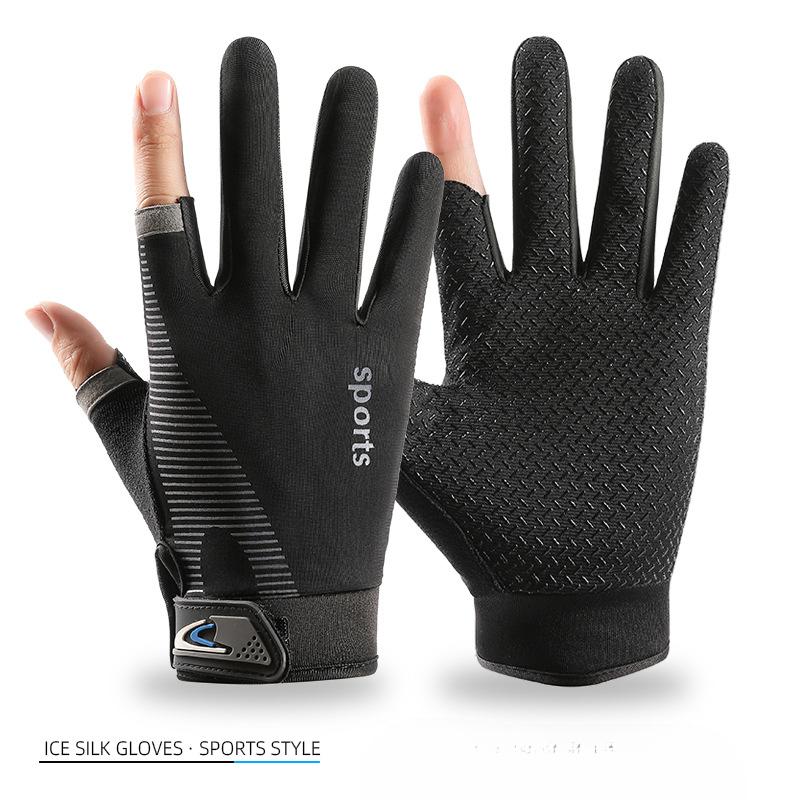Two-finger Fishing Gloves Ice Silk Sun Protection Non slip Cycling Elastic Quick Drying Driving Cycling Sun Protection Gloves Men
