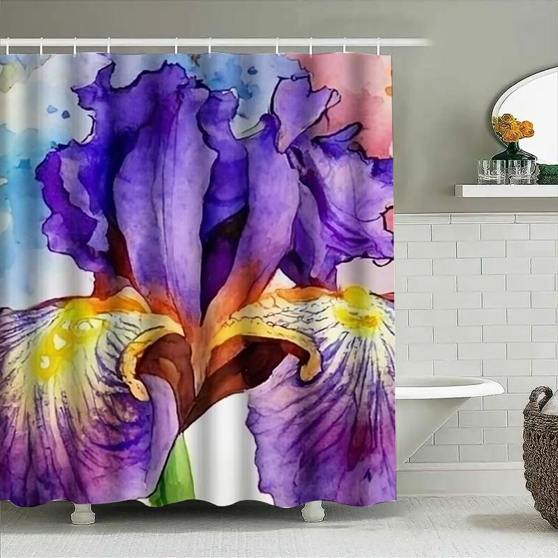 Watercolor Iris Shower Curtain Purple Floral Design For Bathroom Decor Modern Home Accessories