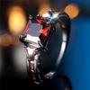 Huajie Classic Inlaid Red Square Zircon Women's Rings Banquet Party Unique Temperament Ring  Trend