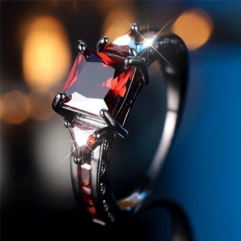 Huajie Classic Inlaid Red Square Zircon Women's Rings Banquet Party Unique Temperament Ring Trend