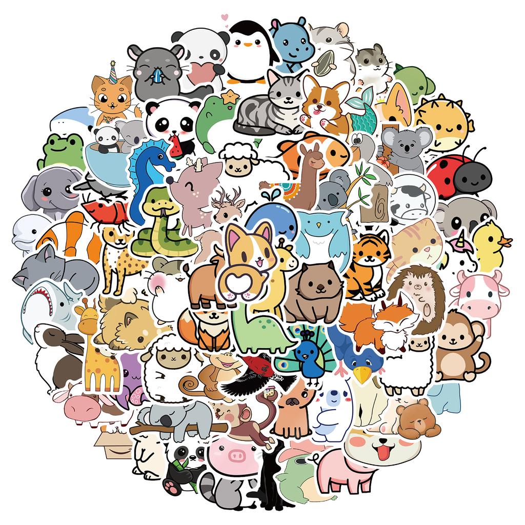 100 Cartoon Natural Animals Collection Graffiti Stickers Decorative Suitcase Waterproof No Glue Stickers