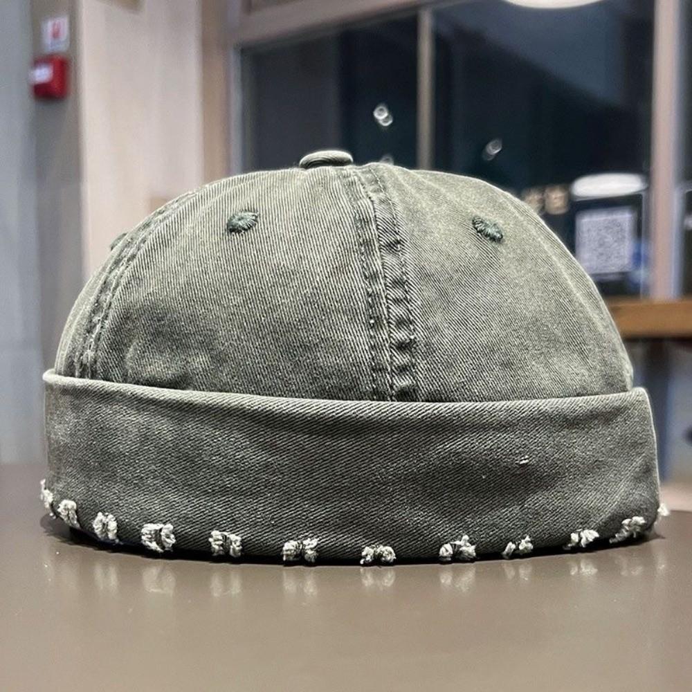 Vintage gewaschene Denim-Brimless-Docker-Kappe einfarbige Baumwoll-Hip-Hop-Mütze verstellbare Melonen-Beanie-Mütze für Jungen und Mädchen