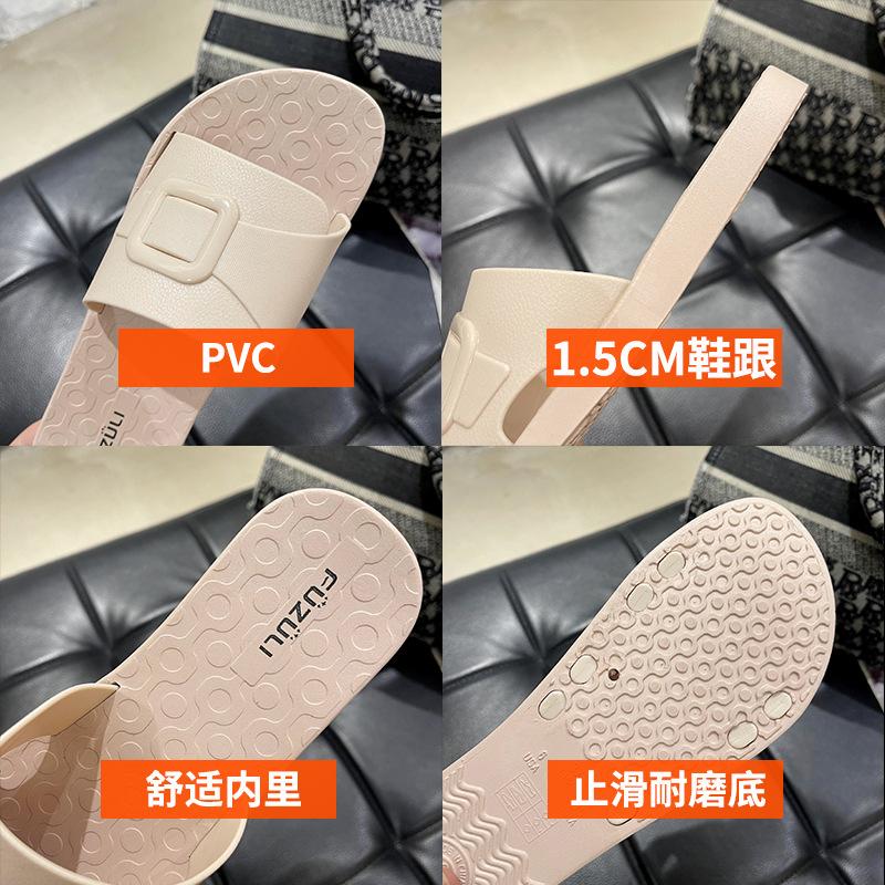 New summer women's slippers home solid color round head one-character sandals casual simple student flat slippers outside wear