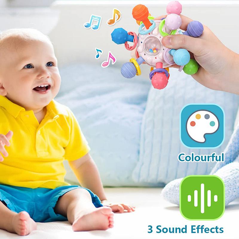 Baby Toys 0 12 Months Silicone Sensory Teether Rotating Rattle Ball Toys Grasping Activity Baby Development Toy Baby Shower Gift