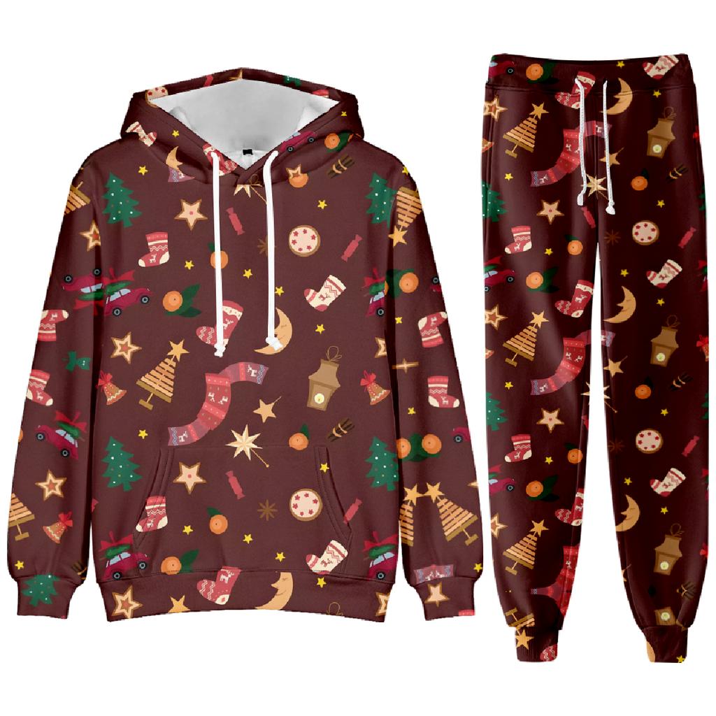 Party New Year Holiday 3D Printed Christmas Santa Claus Man Woman Hoodies Pants 2pcs Sets Casual Oversized Long Sleeve Set