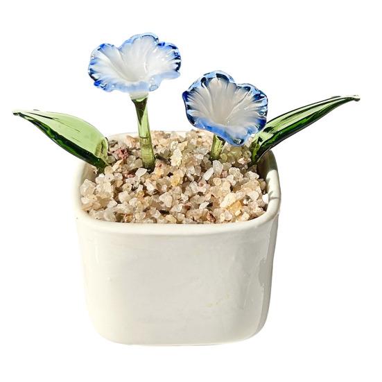 Miniature Glasblomst Figur Håndblæst Mini Blomsterbuket i Pot Samlerobjekt Blomstrende Blomsterpynt til Hjem Indendørs Borddekoration
