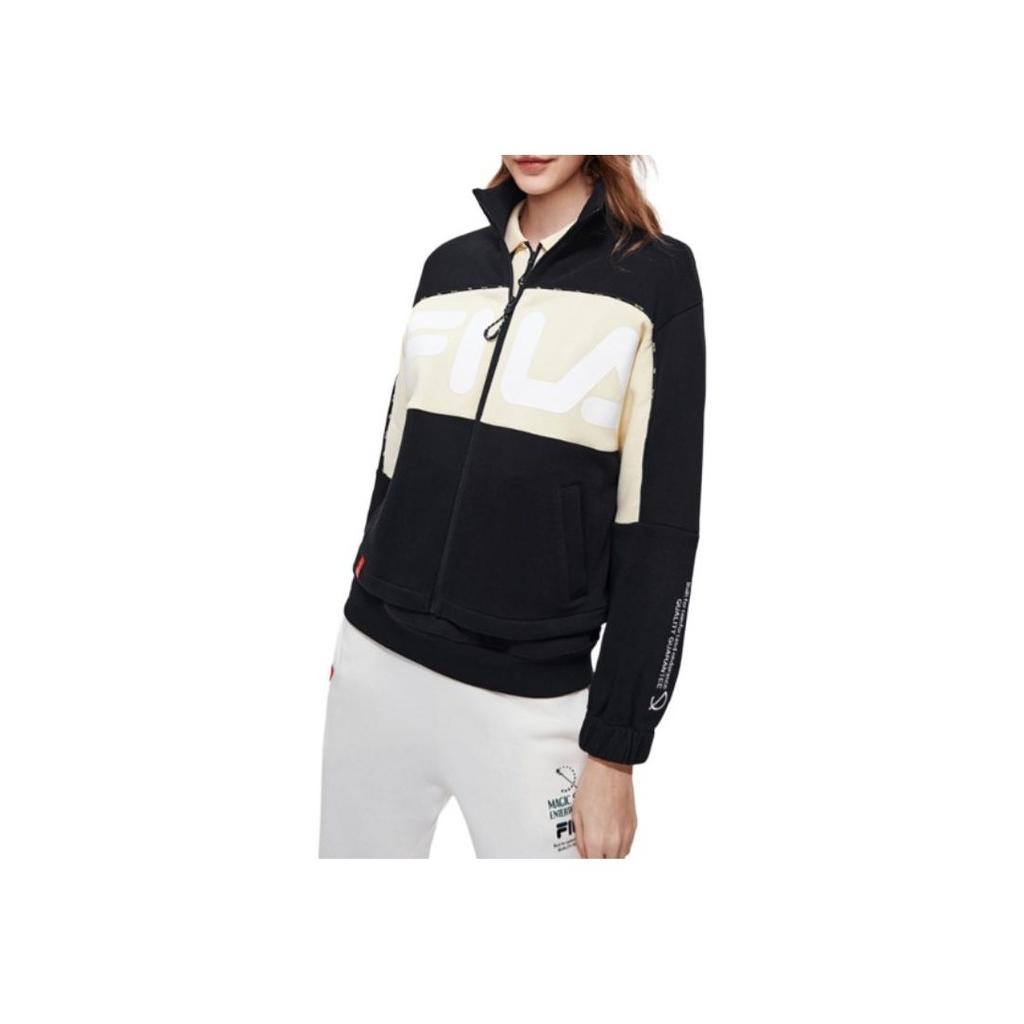Fila Originale Series Two-Tone Spliced Letter Logo Print Stand Collar Zip Retro Jacket Women Jackets Legendary-Blue F11W319502F-NV
