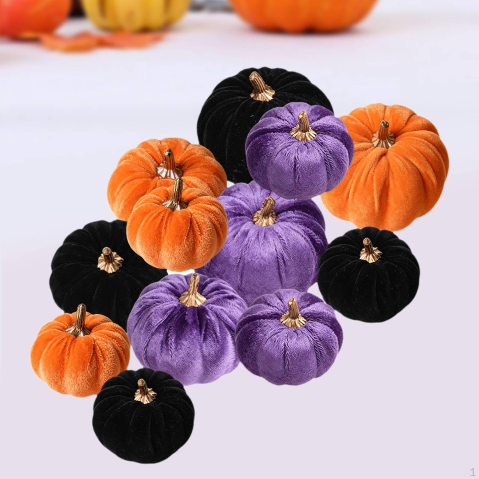 12 Stück Künstliche Kürbisse Samt Thanksgiving Dekoration für Kranz Halloween black