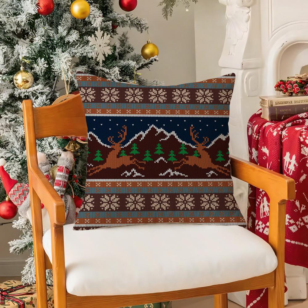 Classical Sweater Pattern Pillow Case Silky Short Plush With Invisible Zipper Dustproof Sofa Cushion Cover For Home Decor