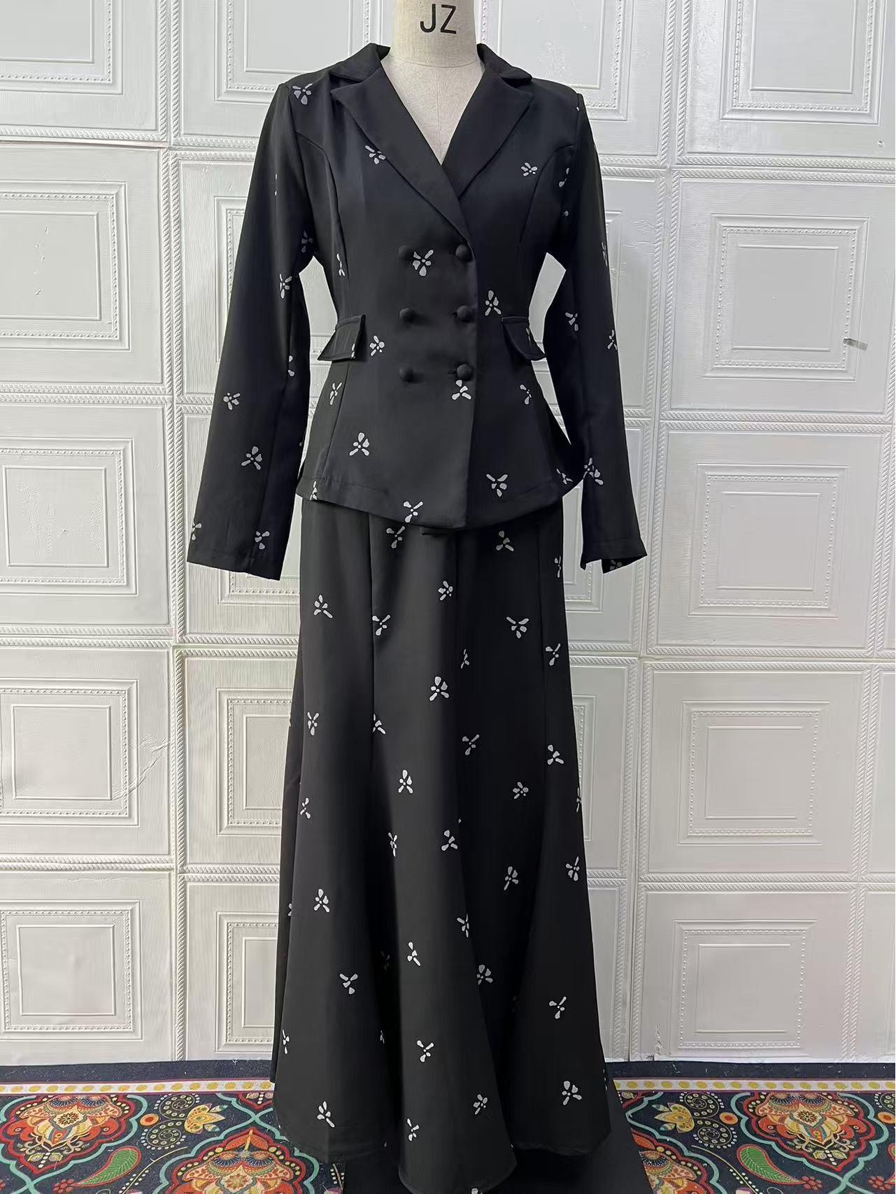 

Осенний европейско-американский костюм 2025 года: приталенный жакет и миди-юбка с высокой талией XXL