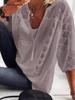 2026 Women's European & American Lace Hollow U-Neck Three-Quarter Sleeve Shirt