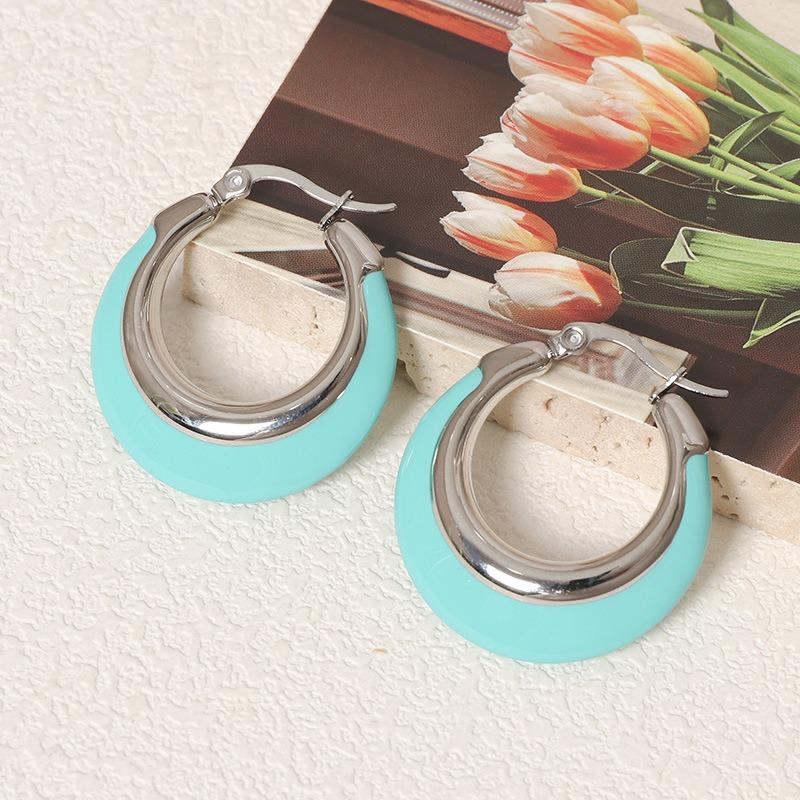 Retro Exaggerated U-shaped Titanium Steel Earrings for Women  Fashionable and Versatile Enamel Oil-drop Earrings Light Luxury High-end