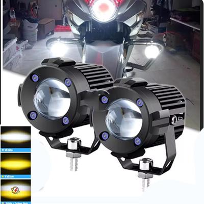 2 ADET Motosiklet LED Spot Işıkları Çift Renk Beyaz Sarı 30W LED Far Süper Parlak Spot Yakın/Uzak Işık Far Sis Lambası