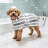 Quick-Drying Dog Bathrobe Striped Dog Wrap Towel with Belly Band Super Absorbent Pet Grooming Towel Robe for Dogs After Bath Machine Washable