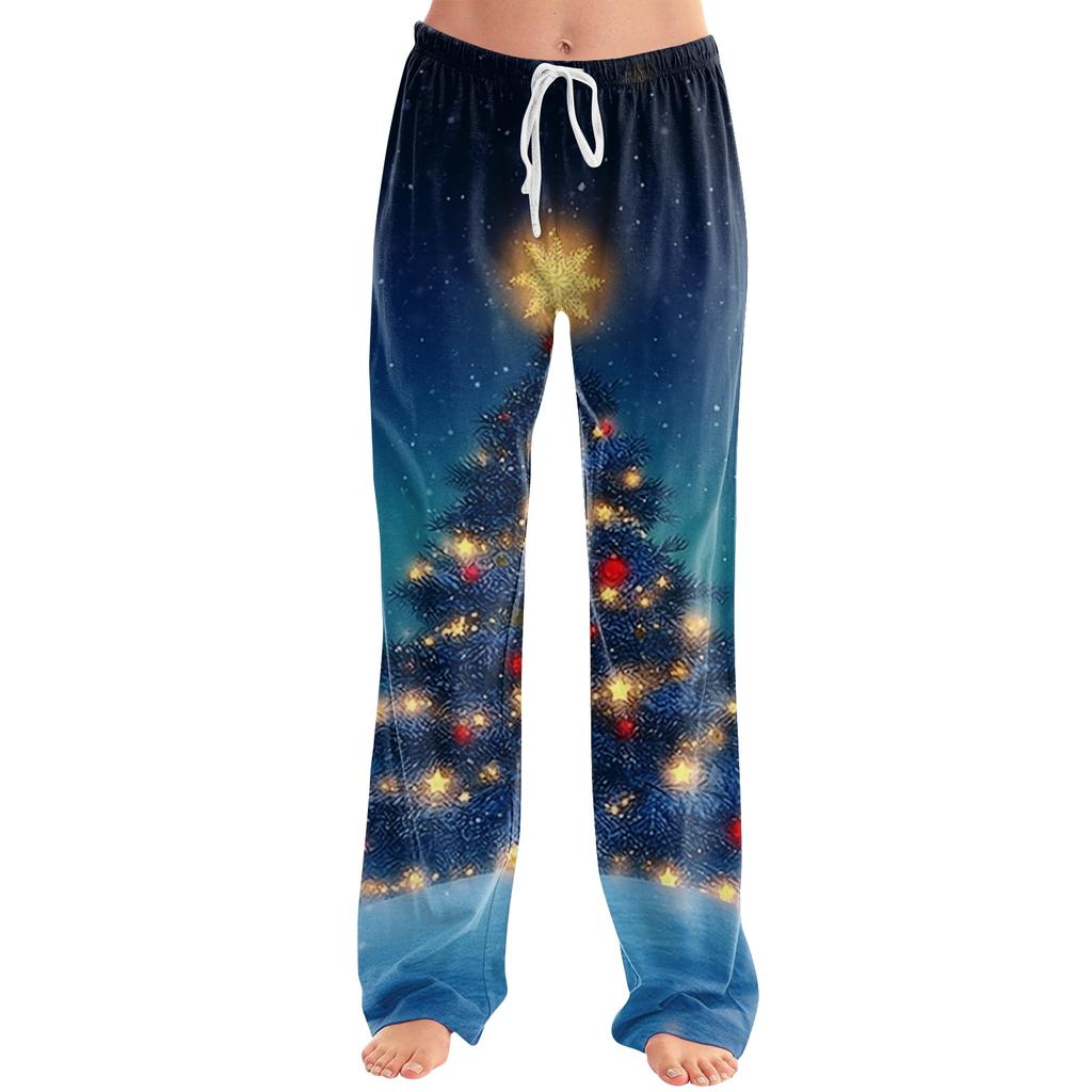 Women's Christmas Print Casual Pants with No Pockets for Holiday Lounging and Everyday Wear