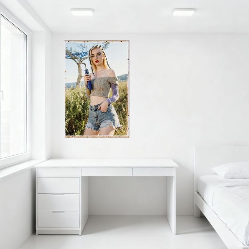 Sexy Blonde Woman Vintage Retro Tin Sign, Rural Grassland Scene Metal Poster for Bar Home Wall Decor, 8x12 Inch Rustic Aesthetic