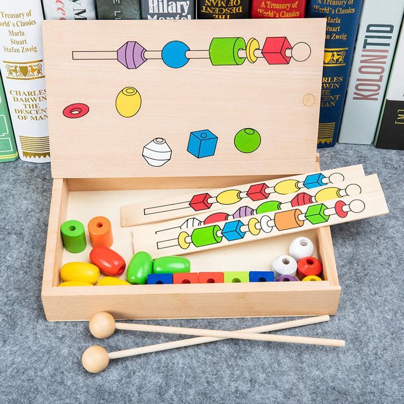 Children's educational bead box Baby bead insertion Early education Enlightenment Fine movement training Baby beaded stick toy