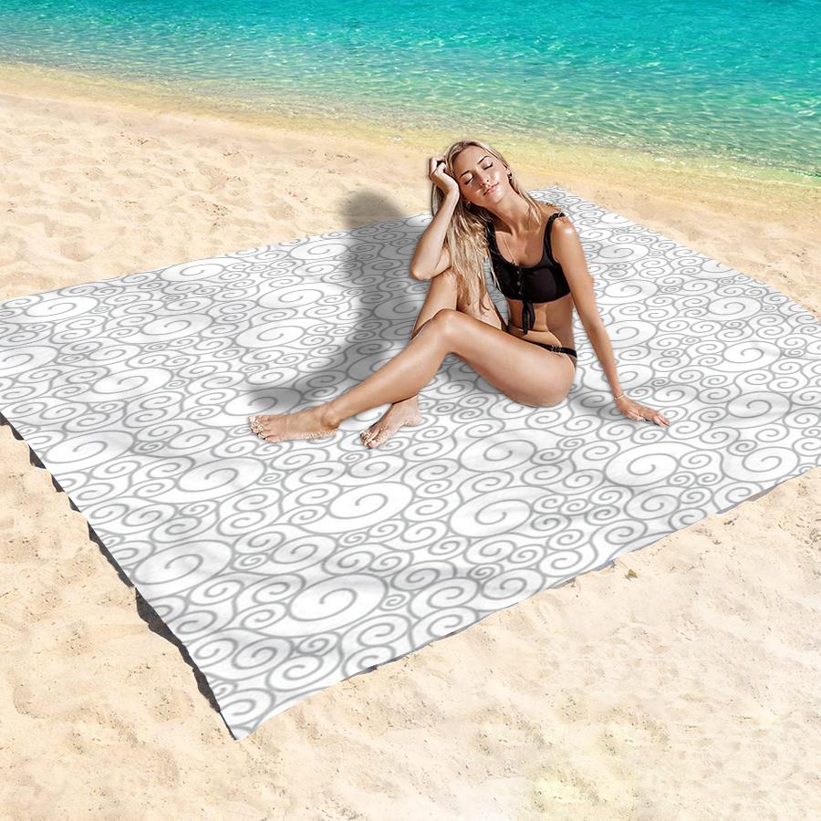 

1PC Outdoor Beach Mat, Gray, Swirl Pattern, Printed Beach Mat Easy to Clean, Made of Polyester Fabric W40*H60(CM)