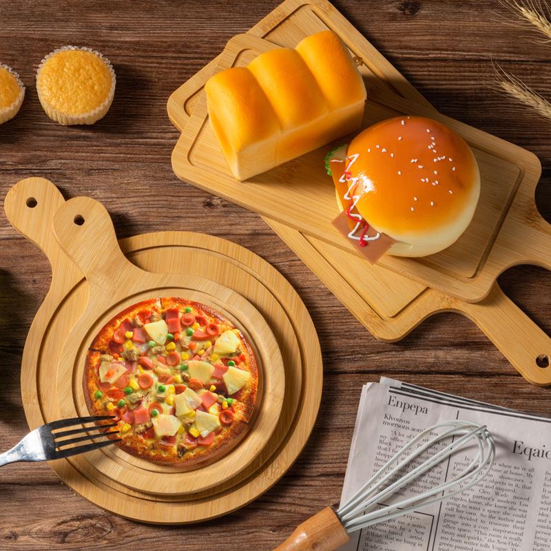Round Bamboo Wooden Tray: Pizza, Bread, Sushi, Cake, Steak Serving Plate.