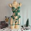 New Sexy Sexy Black Embroidery Mesh Splicing Bodysuit Women's Nightdress Garter Bra Set