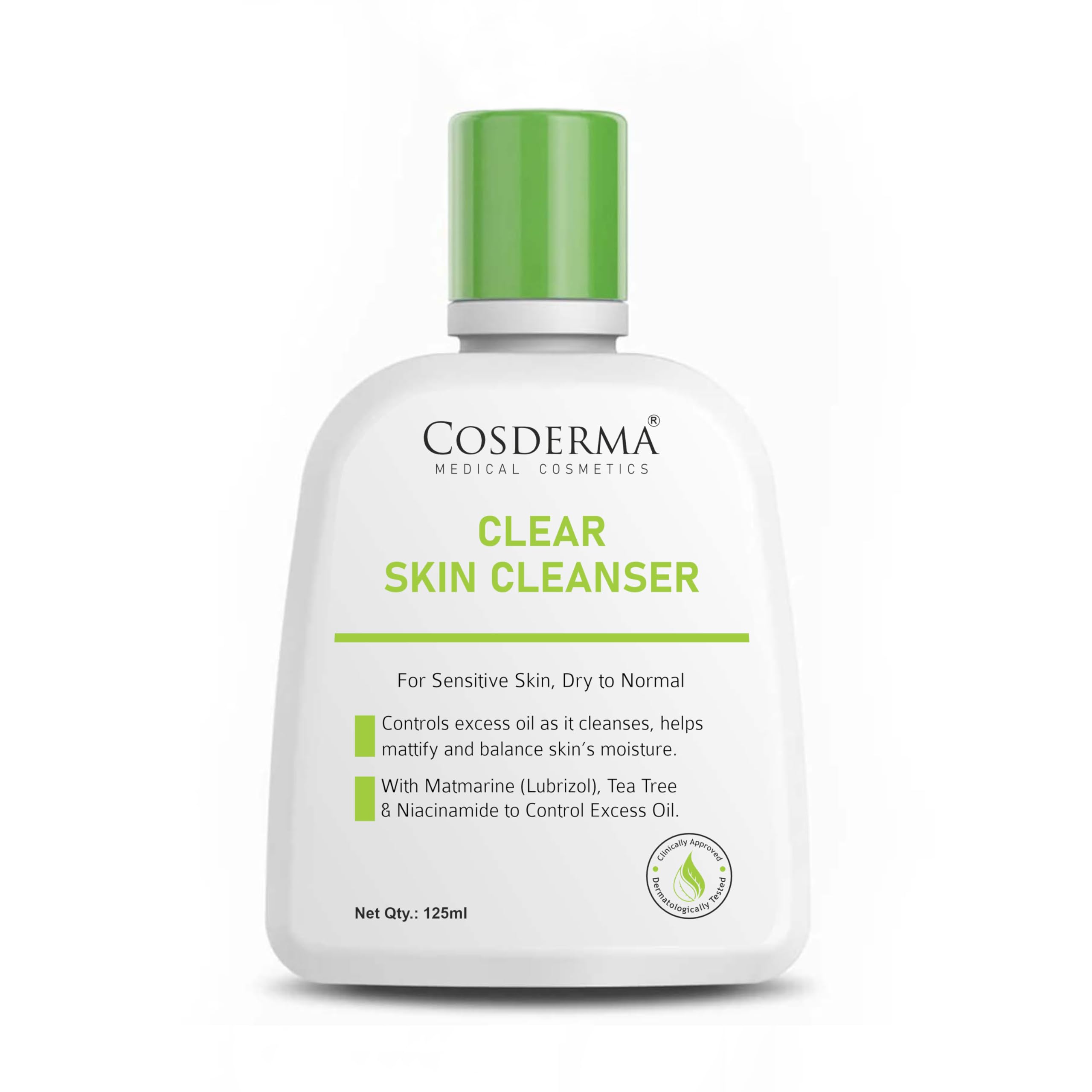 Clear Skin Cleanser for Oily & Sensitive Skin with Matmarine™, Tea Tree & Niacinamide | Gentle Oil-Balancing Cleanser 125ml