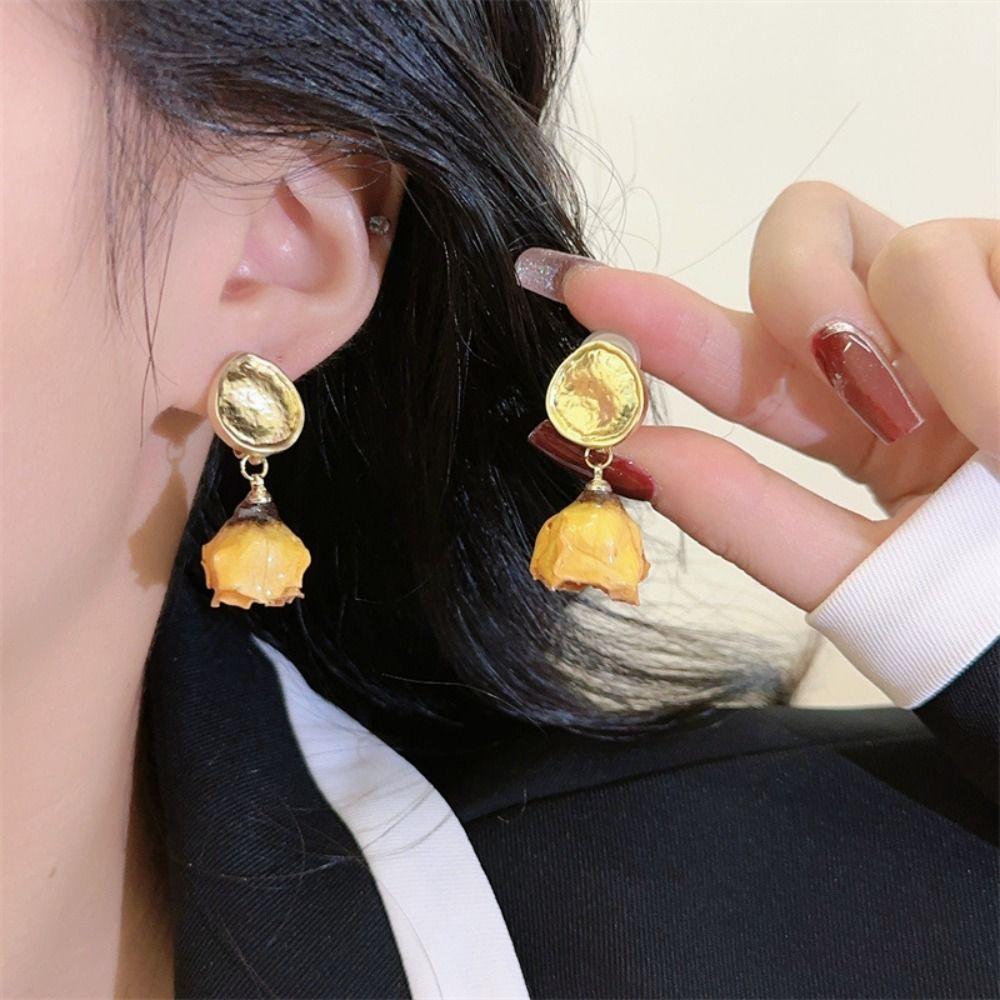 Elegant Rose Flower Ear Clip Korean Style Sweet Earrings Aesthetic Preserved Rose Earrings  Women