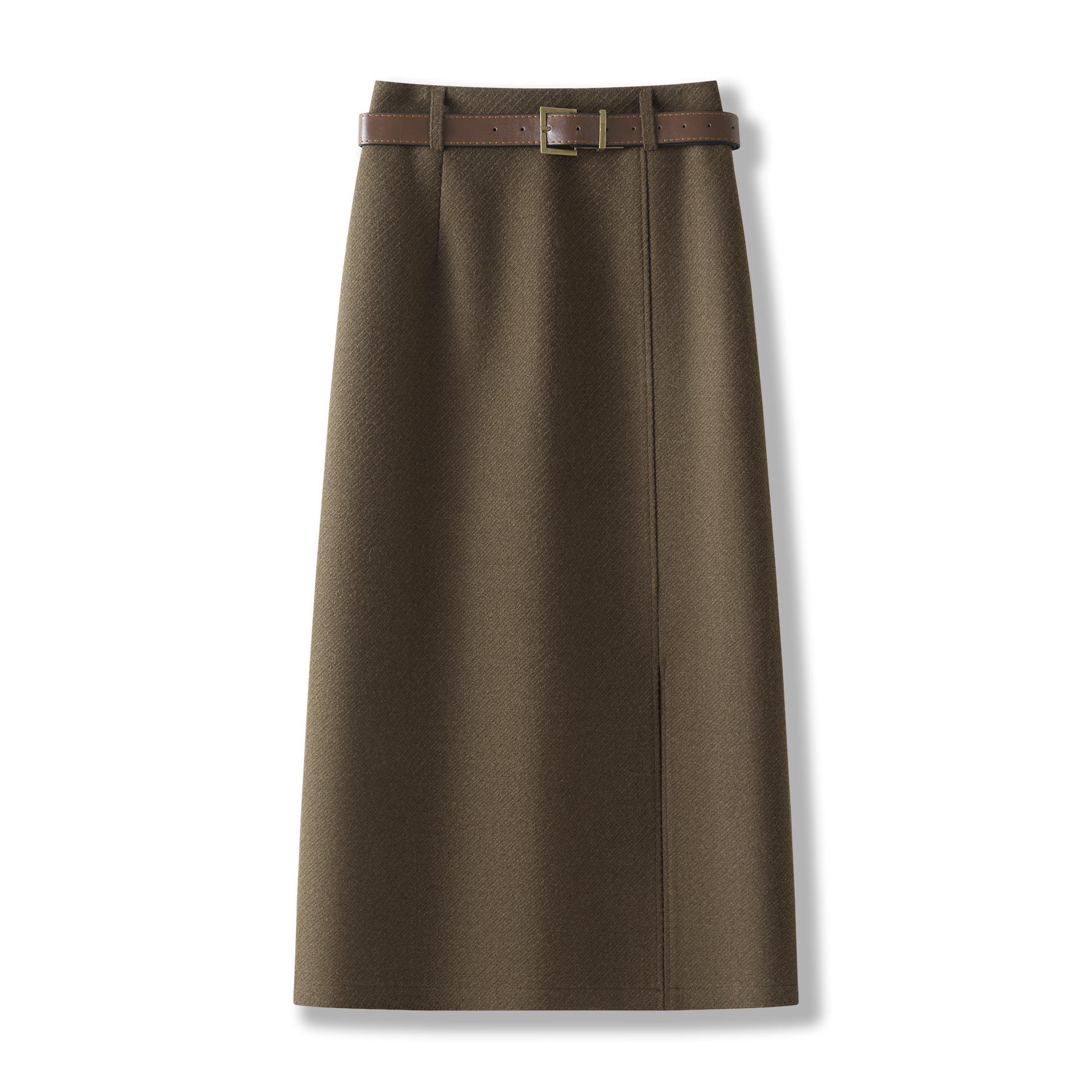 

Women s Gray Wool A-line Slit Skirt: Elegant Hip-Hugging Style for Autumn/Winter 2025 26/S [85-95 Jin] кавовий